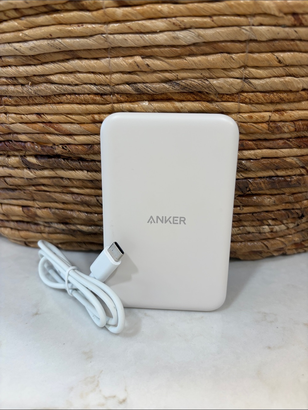 Anker White Portable Power Bank with USB-C Cable